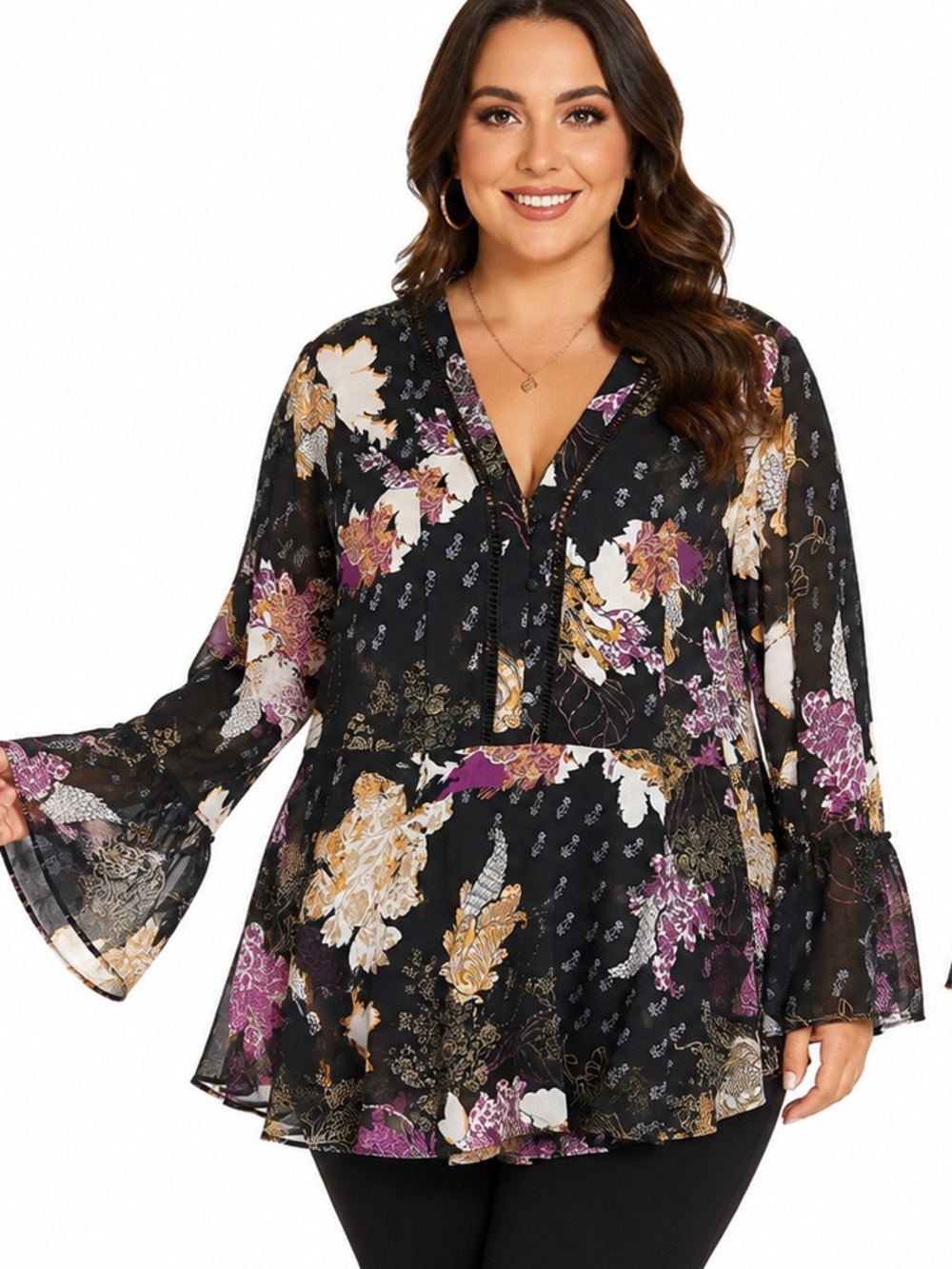 NWT City Chic Top Ciela Black Paisley Baroque Floral Peplum Blouse XXL 24 Sheer